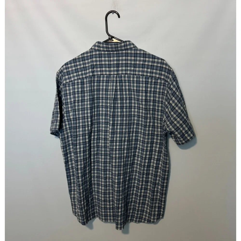Vineyard Vines Shirt Mens Large Blue Plaid On The Go Seersucker Performance OTG